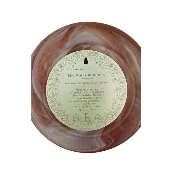 Vintage 1977 Solid Incolay Stone "She Walks In Beauty" 3D Decorative Plate - Picture 6 of 7